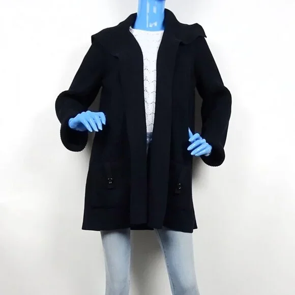 Dana Buchman Ribbed Knit Mid-Thigh Cardigan Sweater Open Front L 12 14 Slimming - Picture 3 of 6